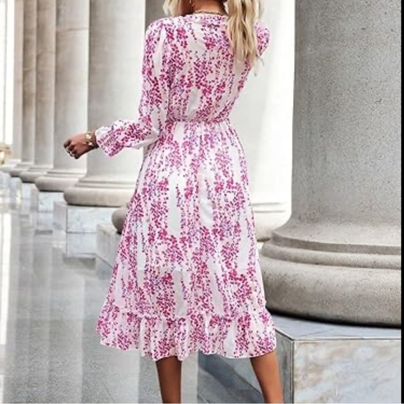 [US8]Seasty WMN Midi Dress L/S Floral Frill Trim Flounce Sleeve Ruffle Hem Dress - Picture 3 of 14